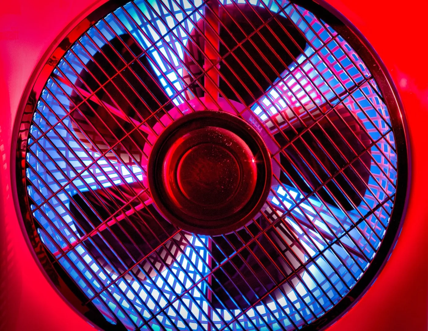 A fan with a red background