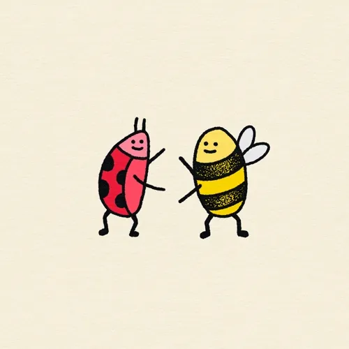 A bee and a ladybug having fun