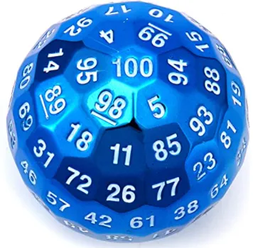 A Dungeon and Dragons D100, a die with 100 faces