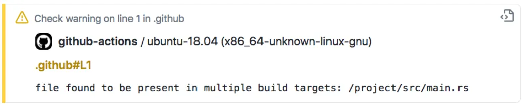 File found to be present in multiple build targets - screenshot from GitHub Actions