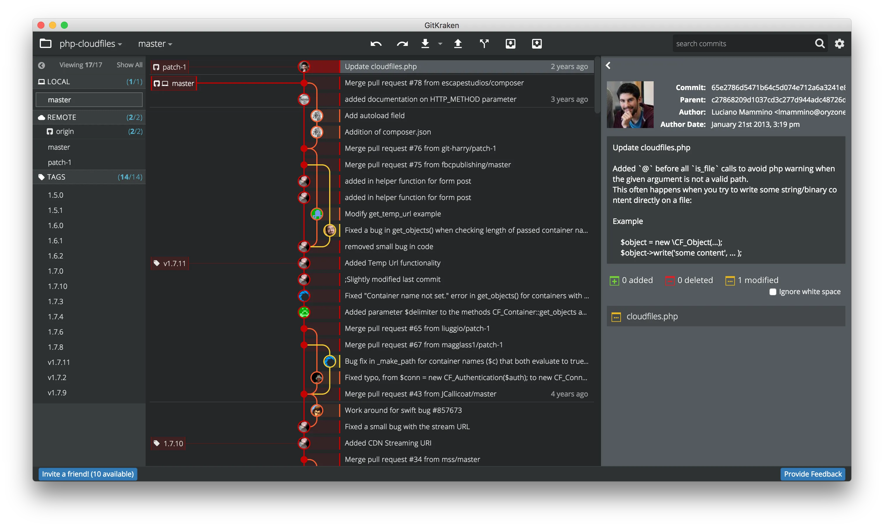 GitKraken network view branching model graph