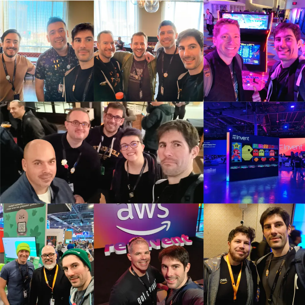 A collage of pictures of the people that Luciano Mammino met at re:Invent 2023