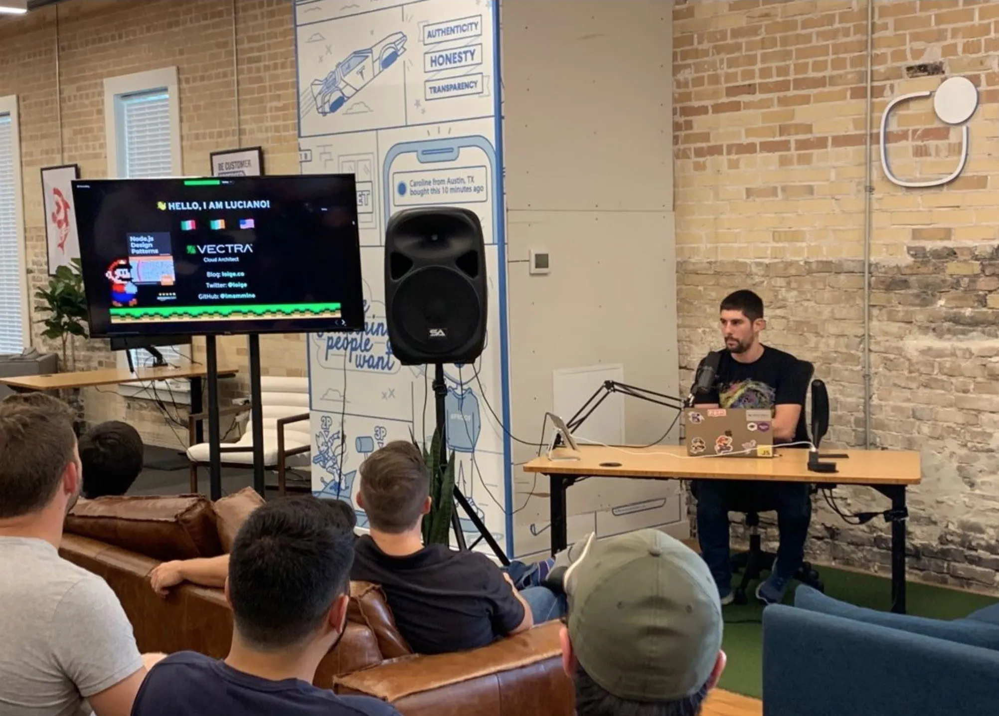 Luciano Mammino talks at AustinJS meetup