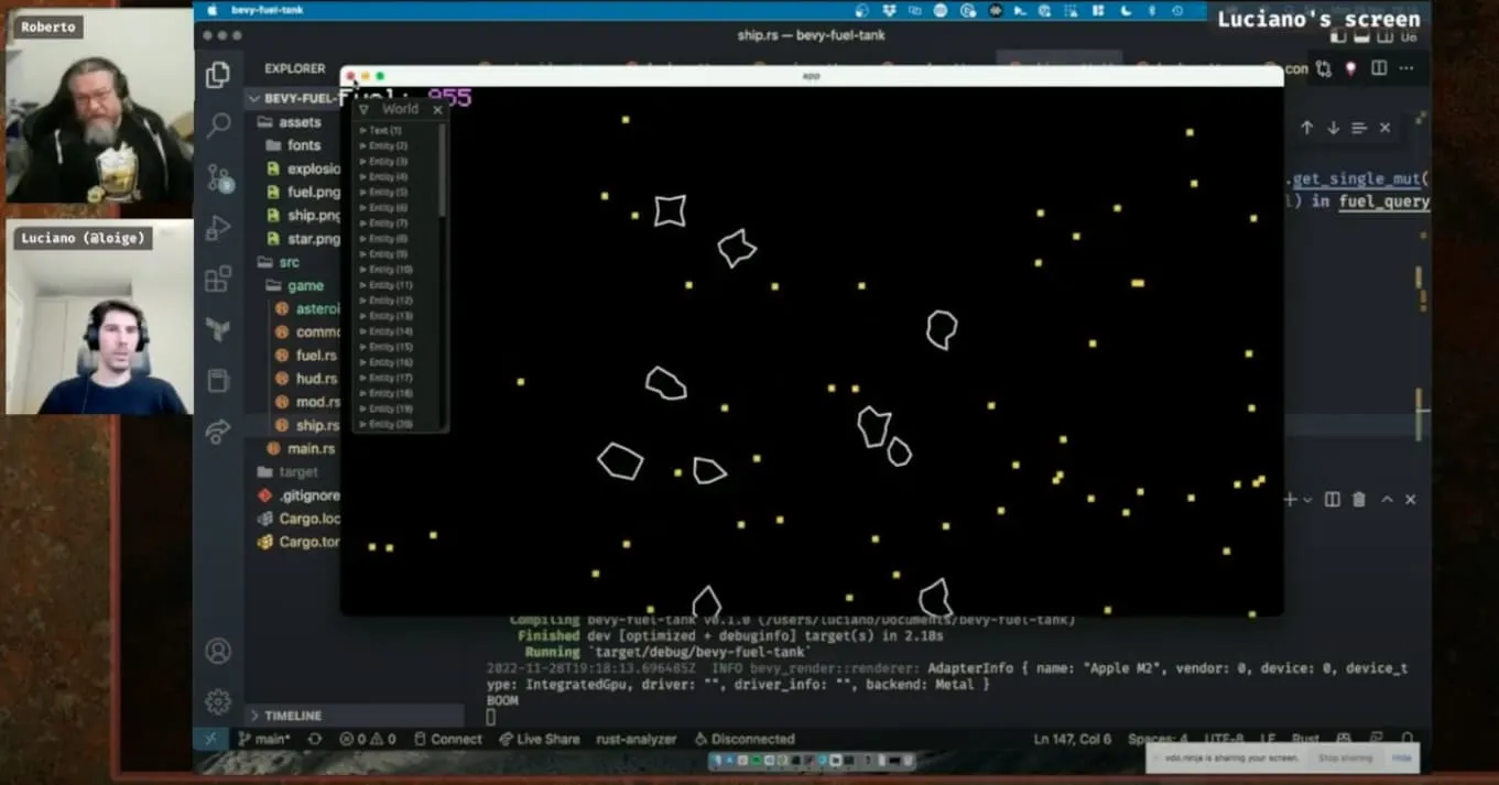 Building a game in Rust using Bevy, live stream on Twitch