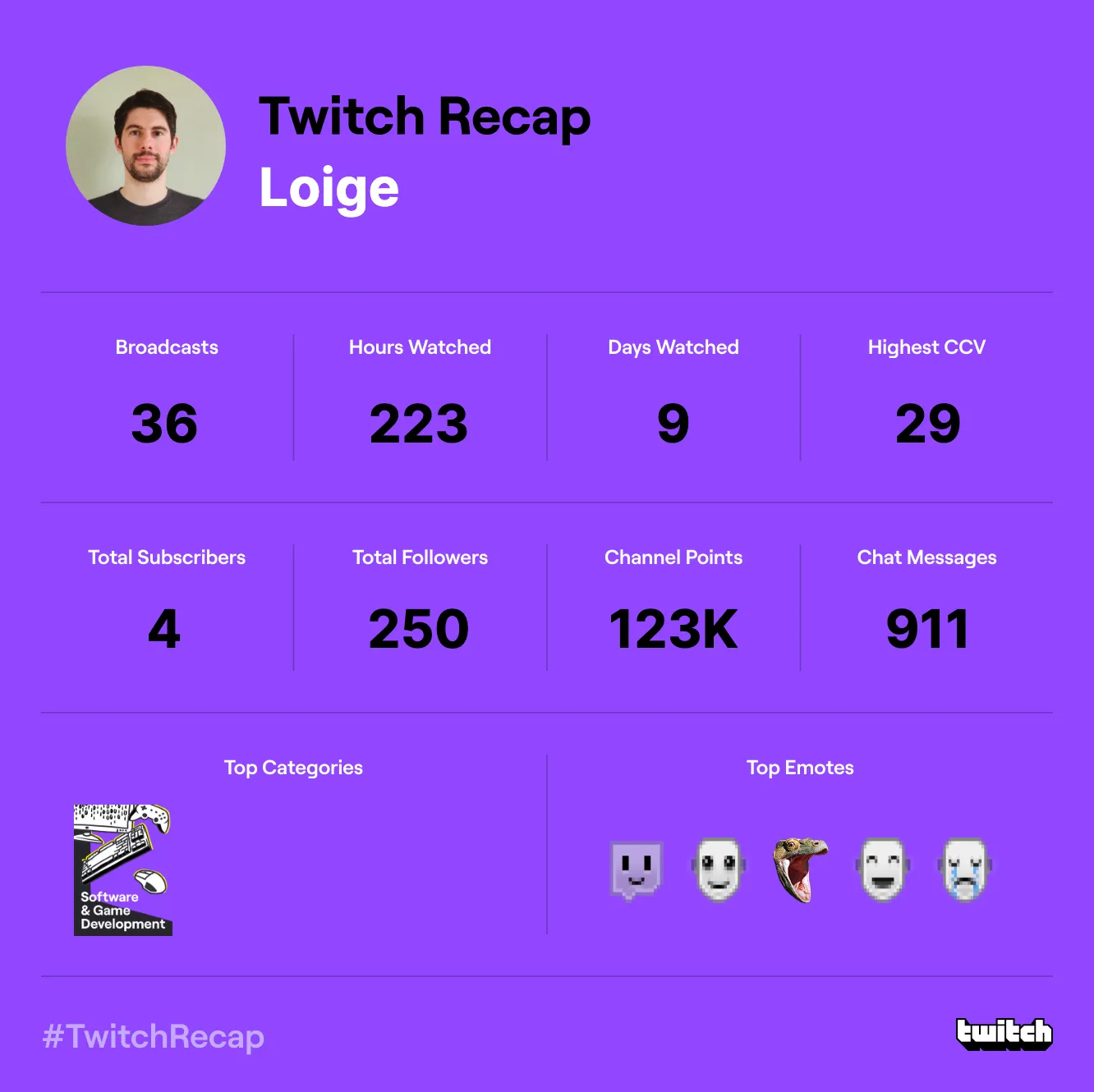 Twitch yearly recap 2022 for loige