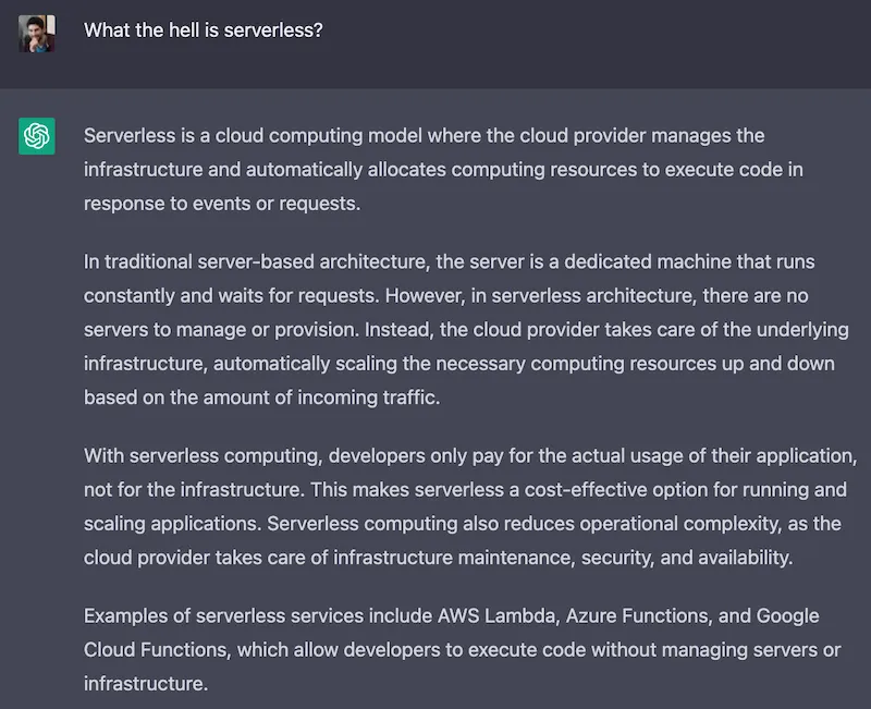 ChatGPT defining serverless